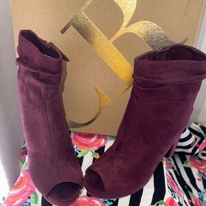 Charlotte Russe Women's Burgundy Suede Peep-Toe Heeled Booties